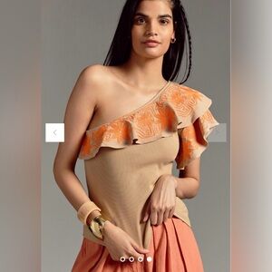 NWT Anthropology DOLAN Embroidered One-Shoulder Top